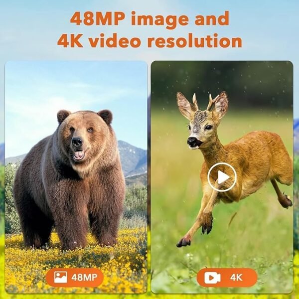 VOOPEAK Trail Camera 2 Pack - 4K 48MP 2500mAh Rechargeable Battery Game Cameras, Advanced Night Vision Ultra-Fast 0.1s Trigger Speed Trail Cam for Wildlife Monitoring - Image 4