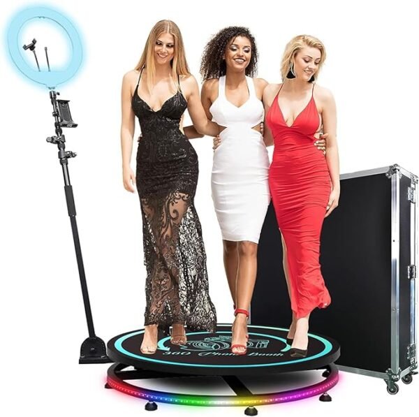 MWE 360 Photo Booth Machine for Parties with Flight Case,Logo Customization,Software APP Remote Automatic 360 Spin Camera Video Booth for 3-4 People (31.5"+Flight Case)