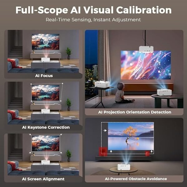 [AI OS/1200ANSI/Official-Apps] Projector 4K, Smart TV Projector Bluetooth 5.2 WiFi 6: Auto Keystone Focus, 30W Dolby Audio, Native 1080P HDR10+, Lisowod 2025 Portable Projecteur for Outdoor/Home Movie - Image 5