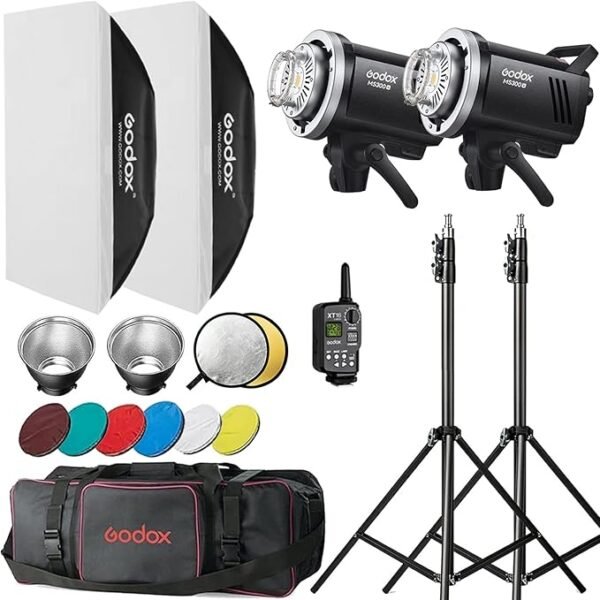 Godox MS300V Studio Strobe Light Kit for Photography, 600W Flash Softbox Lighting with 2.4G X System APP Controlled Monolights, Flash Trigger, Softbox, Light Stands, Reflector Storage Bag, Umbrella