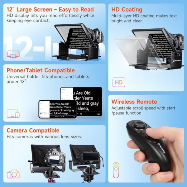 Moman Teleprompter, MT12 Metal Prompter Kit 12 inch - Image 7