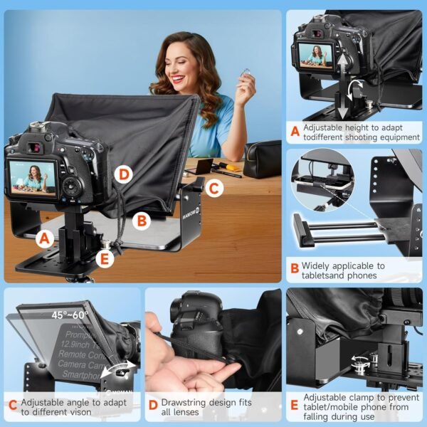 Moman Teleprompter, MT12 Metal Prompter Kit 12 inch - Image 2